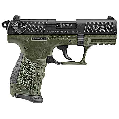 Walther Arms 5120338 P22 Military *CA Compliant 22 LR 10+1 3.42 Matte Black Tenifer Serrated/Steel Slide, OD Green Polymer Frame w/Picatinny Rail, OD Green Interchangeable Backstrap Grips