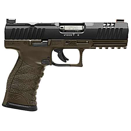 Walther Arms 5220307 WMP  Full Size Frame 22 WMR 15+1 4.50 Black Steel Barrel, Black Optic Ready/Serrated Slide, OD Green Polymer Frame w/Picatinny Rail, Textured Polymer Grip