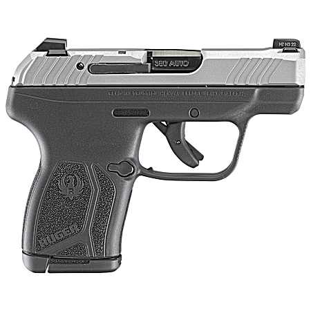 Ruger 13744 LCP Max  Compact 380 ACP 10+1 2.80 Black Oxide Steel Barrel, Matte Stainless Serrated Slide, Black Polymer Frame w/Serrated Trigger Guard w/Black Nylon Grip