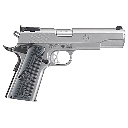 Ruger 6736 SR1911 Target 45 ACP 8+1 5 Stainless Steel Barrel, Low-Glare Serrated Stainless Steel Slide, Stainless Steel Frame w/Beavertail, Deluxe Checkered G10 Grip, Right Hand