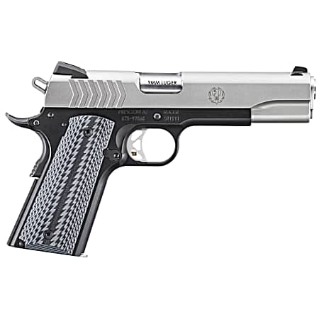 Ruger  SR1911  Full Size 9mm Luger 9+1 5 Stainless Steel Barrel, Satin Stainless Steel Serrated Slide, Black Anodized Aluminum Frame w/Beavertail, Black/Gray G10 Grip