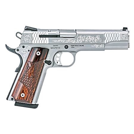 Smith & Wesson 10270 1911 E-Series Full Size Frame 45 ACP 8+1, 5 Stainless Steel Barrel, Glass Bead w/Engraving Serrated SS Slide, Matte Silver Engraved SS Frame w/Beavertail, Ambidextrous