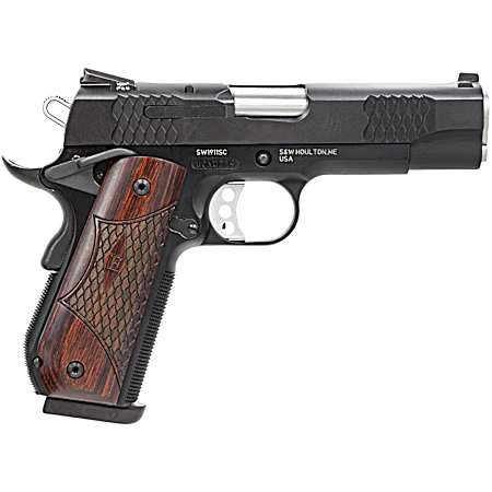 Smith & Wesson 108483 1911 E-Series 45 ACP 7+1/8+1, 4.25 Stainless Steel Barrel, Black Serrated Stainless Steel Slide, Black Aluminum Frame w/Beavertail, Round Butt Laminate Wood Grip