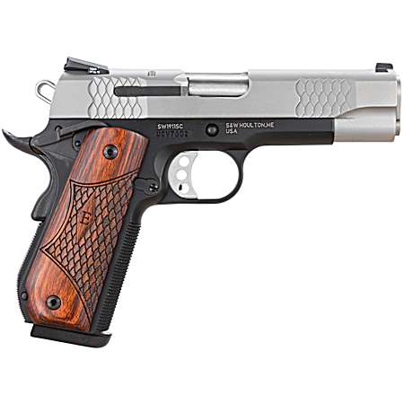 Smith & Wesson 108485 1911 E-Series 45 ACP  4.25 Barrel 8+1, Black Round Butt Scandium Frame, Satin Stainless Steel Slide, Laminate Wood Grip, Manual Grip & Thumb Safety