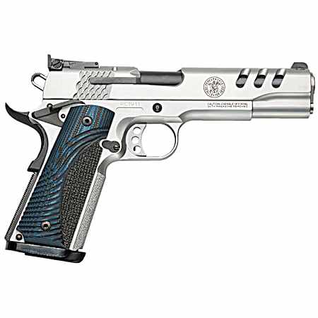 Smith & Wesson 170343 1911 Performance Center  45 ACP 5 Throated Barrel 8+1, Matte Stainless Steel Frame & Ported Slide, G10 Custom Wood Grip, Ambidextrous Manual Safety