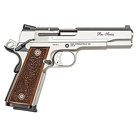 Smith & Wesson 178017 1911 Performance Center Pro  Full Size Frame 9mm Luger 10+1, 5 Stainless Steel Barrel, Matte Silver Serrated Stainless Steel Slide & Frame w/Beavertail, Wood Grip
