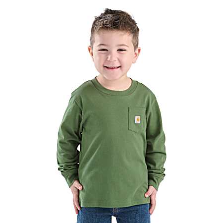Little Boys' Bronze Green Pocket Long Sleeve Shirt