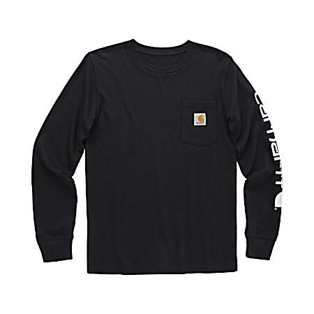 Little Boys' Black Pocket Long Sleeve Shirt