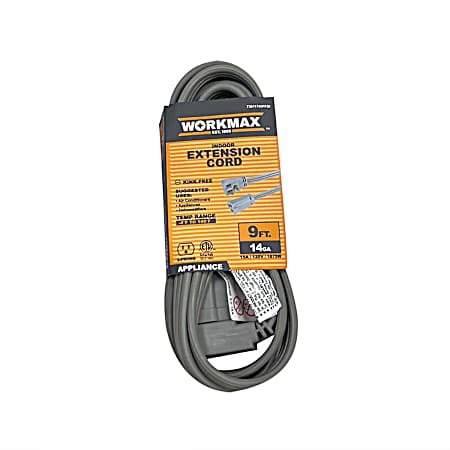 9 ft 14/3 Appliance Indoor Grey 1 Tap  Extension Cord
