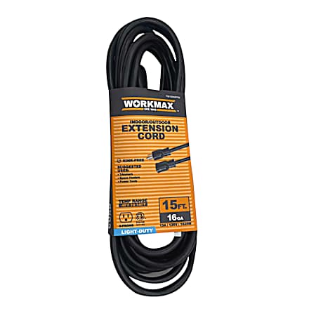 15 ft 16/3  Light-Duty Indoor/Outdoor Black 1 Tap Extension Cord