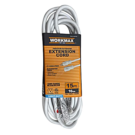 15 ft 16/3  Light-Duty Indoor/Outdoor White 1 Tap Extension Cord