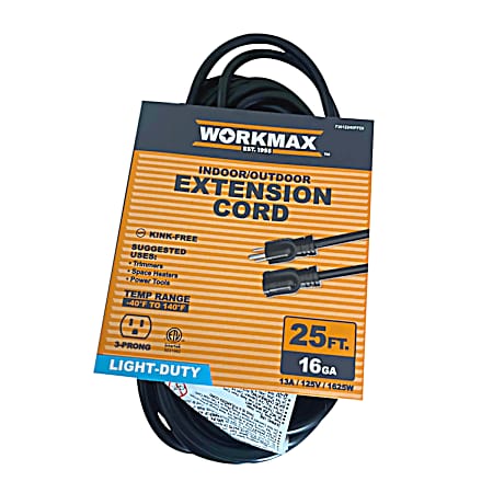 25 ft 16/3  Light-Duty Indoor/Outdoor Black 1 Tap Extension Cord
