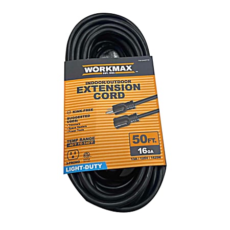 50 ft 16/3  Light-Duty Indoor/Outdoor Black 1 Tap Extension Cord