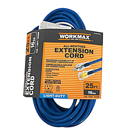 25 ft 16/3  Light-Duty Indoor/Outdoor Blue-Cold 1 Tap Extension Cord