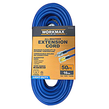 50 ft 16/3  Light-Duty Indoor/Outdoor Blue-Cold 1 Tap Extension Cord