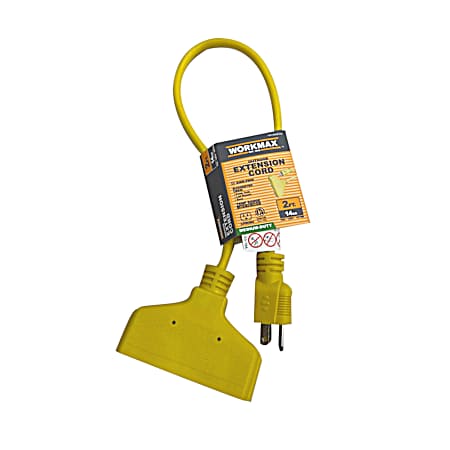 2 ft 14/3  Medium-Duty Outdoor Yellow 3 Tap Extension Cord
