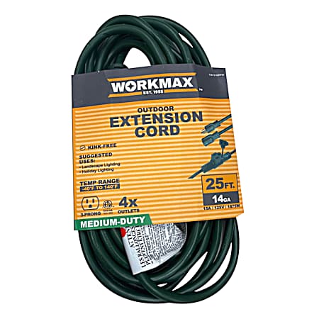 25 ft 14/3  Medium-Duty Outdoor Green 3 Inline Extension Cord