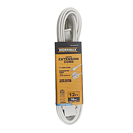 12 ft 16/2  Light-Duty Indoor White 3 Tap  Extension Cord