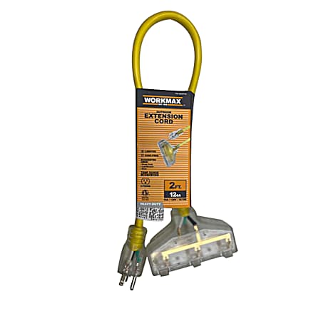 2 ft 12/3  Heavy-Duty Outdoor Yellow Lighted 3Tap Extension Cord