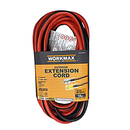 25 ft 12/3  Heavy-Duty Outdoor Orange/BLK  Lighted 1Tap Extension Cord