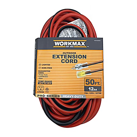50 ft 12/3  Heavy-Duty Outdoor Orange/BLK Lighted 1Tap Extension Cord