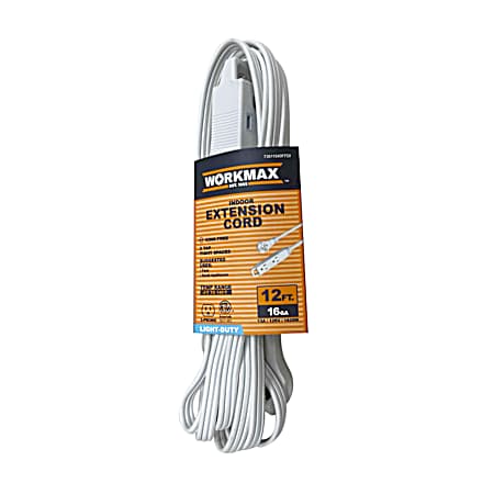 12 ft 16/3  Light-Duty Indoor White 3 Tap Tight Spaces Extension Cord
