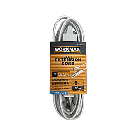 8 ft 16/3  Light-Duty Indoor White 3 Tap Tight Spaces Extension Cord