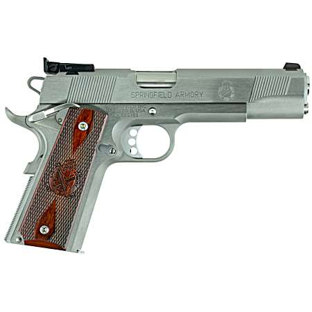 Springfield Armory PI9132LCA 1911 Loaded Target *CA Complaint 45 ACP 7+1, 5 Stainless Match Grade Stainless Barrel, Serrated Slide & Steel Frame w/Beavertail, Crossed Cannon Cocobolo Grip