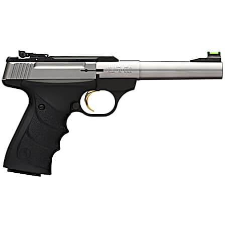 Browning 051442490 Buck Mark Camper *CA Compliant 22 LR 10+1 5.50 Taper Bull Barrel, Matte Stainless Serrated SS Slide & Aluminum Frame, Black Ultragrip RX Grips