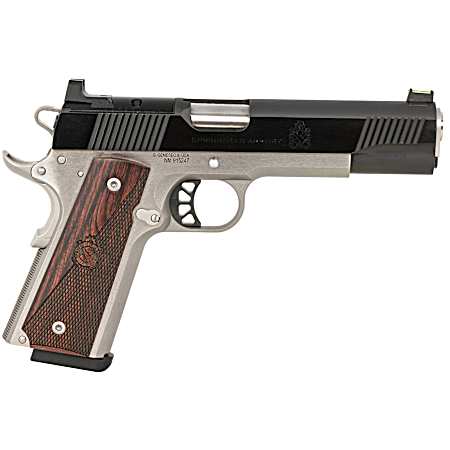 Springfield Armory PX9121LAOS 1911 Ronin 10mm Auto 8+1, 5 Stainless Match Grade Steel Barrel, Blued Serrated Carbon Steel Slide, Stainless Steel Steel Frame w/Beavertail, Crossed Cannon Wood Grip