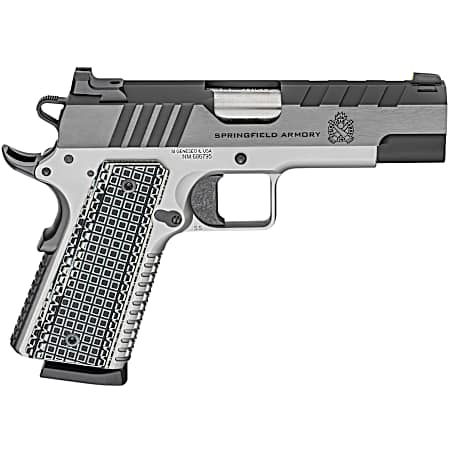 Springfield Armory PX9218L 1911 Emissary 45 ACP 8+1 4.25 Bull Barrel, Stainless Steel Frame w/Beavertail , Tri-Top Cut Blued Carbon Steel Slide, Black VZ Thin-Line G10 Grip