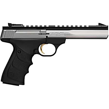Browning 051507490 Buck Mark Contour 22 LR 10+1, 5.50 Polished Flats Contoured Barrel, Matte Stainless Serrated w/Picatinny Rail Slide, Matte Black Anodized Frame, Black URX Grip, Ambidextrous