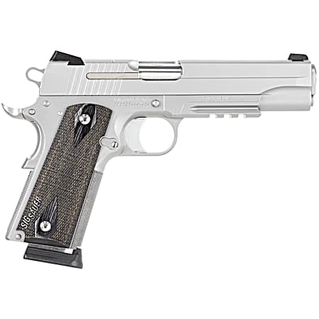 Sig Sauer 1911R45SSSCA 1911 Full Size *CA Compliant 45 ACP Caliber with 5 Barrel, 8+1 Capacity, Overall Stainless Steel Finish, Picatinny Rail/Beavertail Frame, Serrated Slide & Blackwood Grip