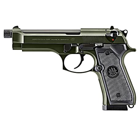 Beretta USA J92F300GRTB18 92FS  Full Size 9mm Luger 18+1 5.10 Black Threaded Barrel, OD Green Cerakote Serrated Slide, OD Green Cerakote Aluminum Frame w/Beavertail, Black Textured Grip