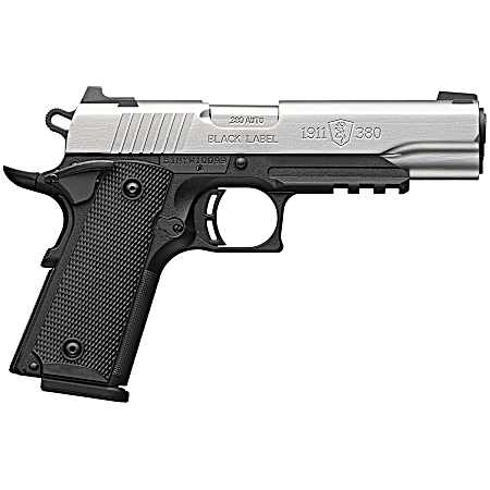 Browning 051120492 1911 Black Label Full Size Frame 380 ACP 8+1 4.25 Stainless Steel Barrel, Satin Stainless Serrated Slide, Matte Black Polymer Frame w/Picatinny Rail, Black Polymer Grip