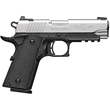Browning 051121492 1911 Black Label Compact 380 ACP 8+1 3.63 Stainless Steel Barrel, Satin Stainless Steel Serrated Slide, Matte Black Polymer Frame w/Picatinny Rail, Black Polymer Grip