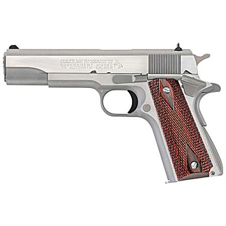 Colt Mfg O1070A1CS 1911 Government 45 ACP 8+1 5 Stainless National Match Barrel, Brushed Stainless Serrated Slide & Frame w/Beavertail, Double Diamond Checkered Wood Grip