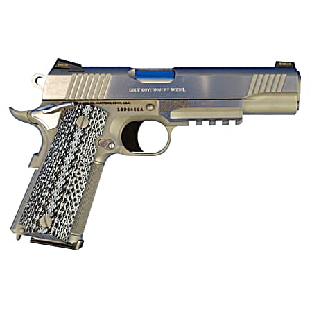 Colt Mfg O1070RGZ 1911 Government 45 ACP 7+1, 5 Stainless National Match Barrel, Serrated Slide &  Frame w/Picatinny Rail, Double Diamond Checkered Wood Grip
