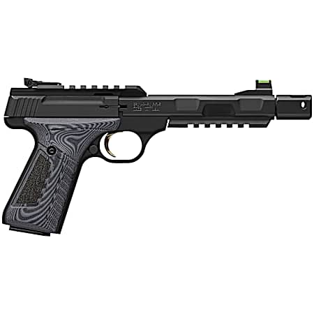 Browning 051598490 Buck Mark Contour Pro 22 LR 10+1 4.40 Black Threaded w/Compensator Barrel, Matte Black Picatinny Rail Receiver, Matte Black Aluminum Frame w/Picatinny Rail, Black/Gray G10 Grip