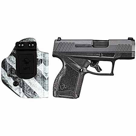 Taurus 1-GX4M931-CK7 GX4  9mm Luger 11+1 3.06 Satin Black DLC Steel Barrel, Black Nitride Serrated Slide, Black Polymer Frame w/ Interchangeable Backstrap Grips Includes B&W US Flag Holster