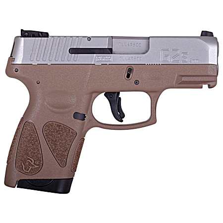 Taurus 1-G2S939B G2S  Compact Frame 9mm Luger 7+1 3.26 Matte Stainless Steel Barrel, Black Stainless Steel Serrated Slide, Brown Polymer Frame w/Accessory Rail, Black Polymer Grip