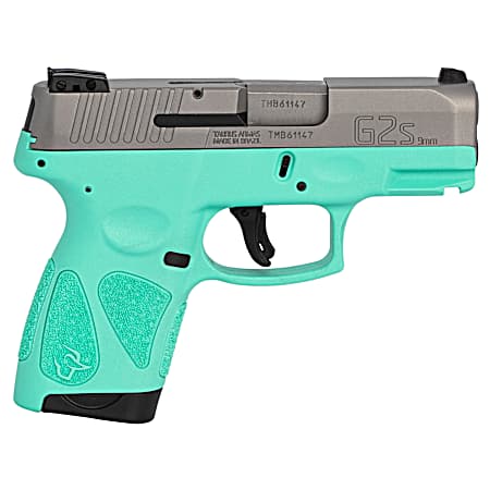 Taurus 1G2S939C G2S  Compact Frame 9mm Luger 7+1 3.26 Matte Stainless Steel Barrel, Matte Serrated Stainless Steel Slide, Cyan Polymer Frame w/Picatinny Rail & Polymer Grip, Right Hand