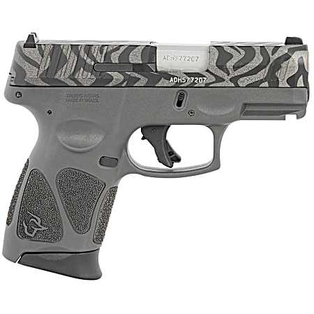 Taurus 1G3C931GZEB G3C  Compact Frame 9mm Luger 12+1 3.26 Matte Stainless Steel Barrel, Gray w/Zebra Stripes Serrated Steel Slide, Black Polymer Frame w/Picatinny Rail, Black Polymer Grip, Right Hand