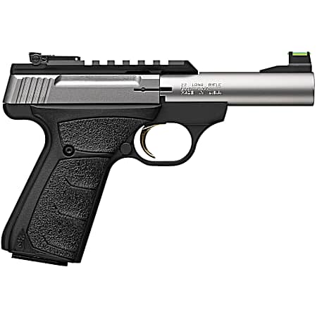 Browning 051605490 Buck Mark Plus Micro Bull 22 LR 10+1 4 Stainless Bull Barrel, Stainless Serrated Slide w/Picatinny Rail, Matte Black Alloy Steel Frame, Black Overmolded UFX Grip