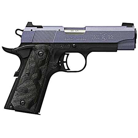Browning 051894490 1911 Black Label Compact Frame 22 LR 10+1, 3.63 Matte Stainless Steel Barrel, Crushed Orchid Cerakote Serrated Slide, Matte Black Polymer Frame w/Beavertail