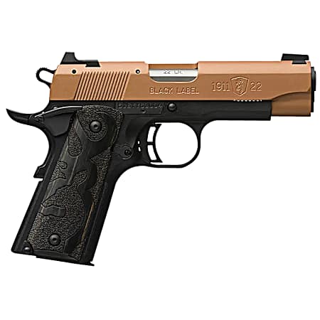 Browning 051896490 1911 Black Label Compact Frame 22 LR 10+1, 3.63 Matte Stainless Steel Barrel, Copper Cerakote Serrated Slide, Matte Black Polymer Frame w/Beavertail, Black Laminate Wood Grip