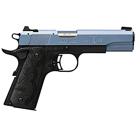 Browning 051897490 1911 Black Label Full Size Frame 22 LR 10+1, 4.25 Matte Stainless Steel Barrel, Polar Blue Cerakote Serrated Slide, Matte Black Polymer Frame w/Beavertail, Black Laminate Wood Grip
