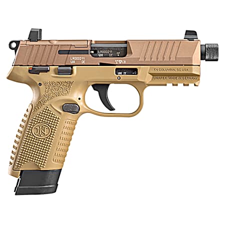 FN 66101009 502 Tactical 22 LR 10+1 4.60 Black Steel Threaded Barrel, Flat Dark Earth Optic Ready/Serrated Slide & Polymer Frame w/Picatinny Rail, FDE Textured Polymer Grip, Ambidextrous