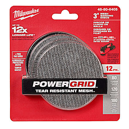 12-Pk  Assorted 80, 120, 180 Grit Mesh 3'' Sanding Discs