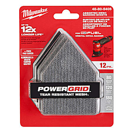 Assorted 80, 120 & 180 Grit Mesh Sanding Sheets for M12 FUEL™ Orbital Detail Sander (12 PK)